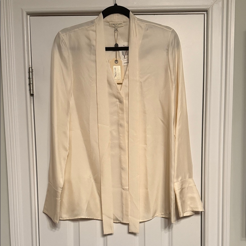 Rag & Bone Antique White Silk Button Down Florence Shirt - Size 4